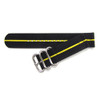 Black Two-Piece Ballistic Nylon Watch Strap with Single Yellow Stripe | Panatime.com