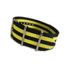 Double Yellow Stripe 4-Square Ring Ballistic Nylon Watch Strap - Stainless Steel Rings | Panatime.com