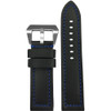 Black 190 Soft Calf Leather Watch Strap with Blue Stitching | Panatime.com
