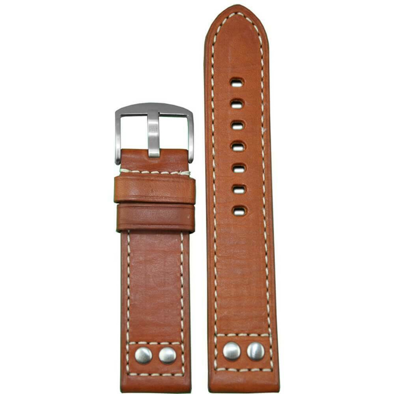 Panatime Genuine Oiled Leather Pilot Strap with Brush Rivets and White ...