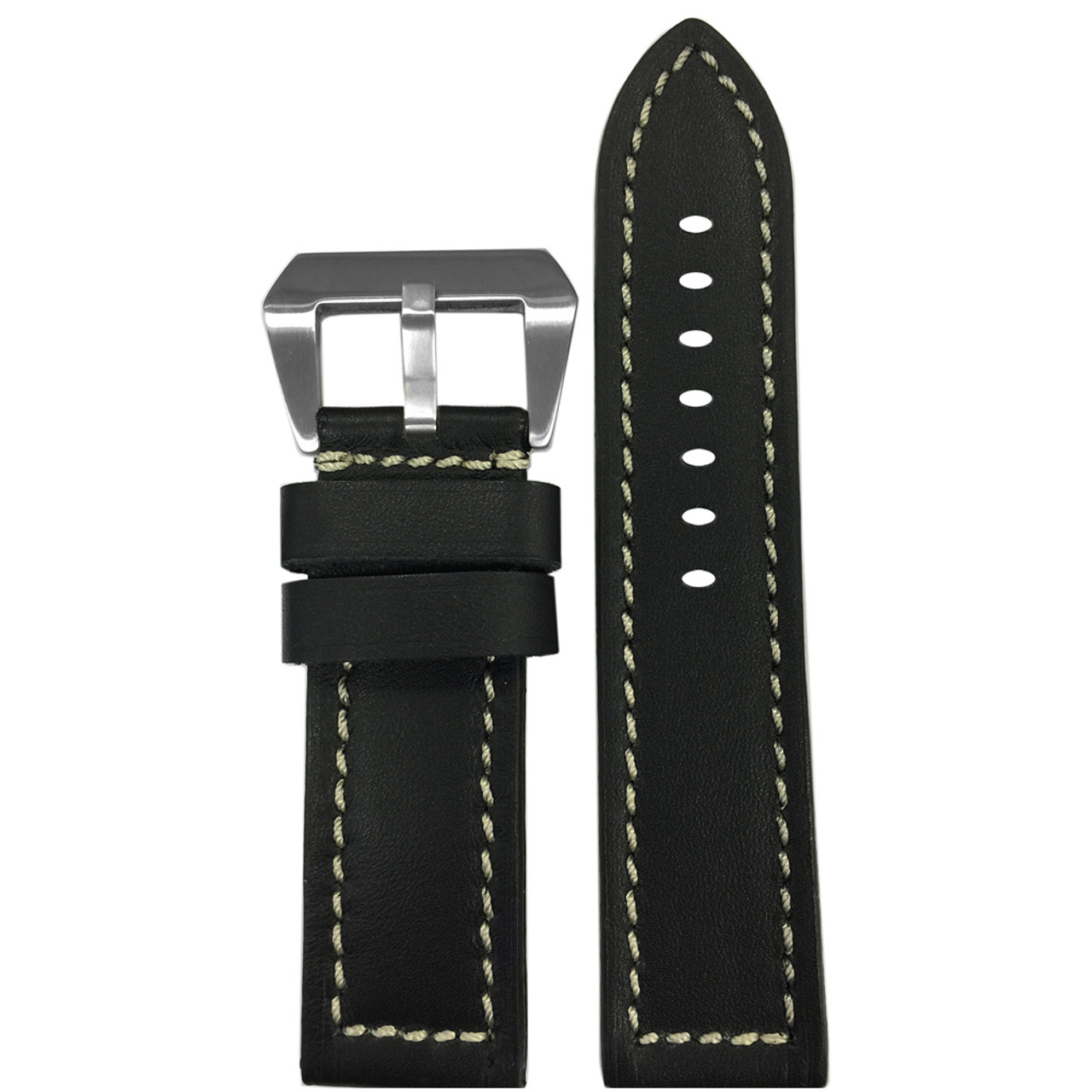 Panatime Black 190 Soft Calf Genuine Leather Watch Band with Stitching