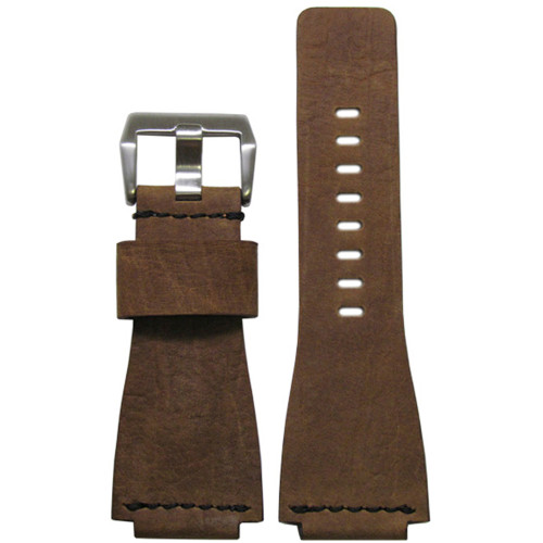 24mm Olive Wood Vintage Leather Watch Strap with Single Black Stitch For Bell & Ross | Panatime.com