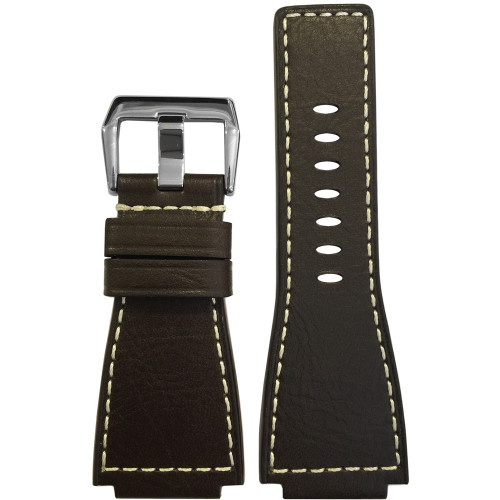 24mm Mocha Grain Tanned Leather Watch Strap with White Stitching For Bell & Ross | Panatime.com