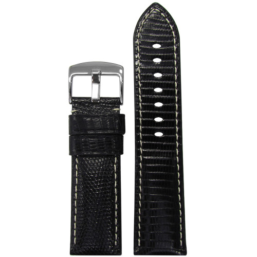 26mm (XL) Black Lizard Watch Strap with White Stitching for Panerai Radiomir | Panatime.com