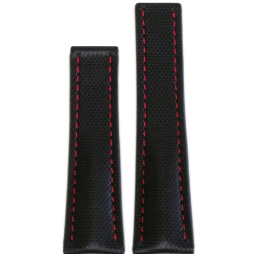 24mm Black "KVLR" Style Waterproof Synthetic Watch Strap with Red Stitching for Breitling Deploy (24x20) | Panatime.com