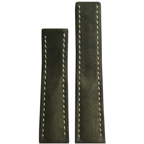 20mm Olive Genuine Vintage Leather Watch Strap with White Stitching for Breitling Deploy (20x18) | Panatime.com