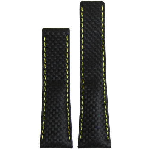 24mm Black Carbon Fiber Style Watch Strap with Yellow Stitching for Breitling Deploy (20x18) | Panatime.com