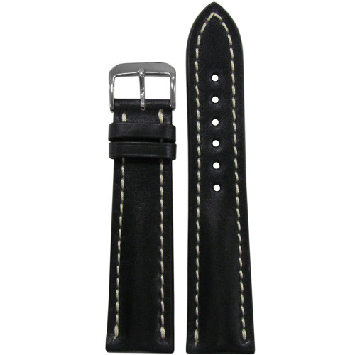 20mm Black Genuine Shell Cordovan Leather Watch Strap with White Stitching for Breitling (20x18) | Panatime.com