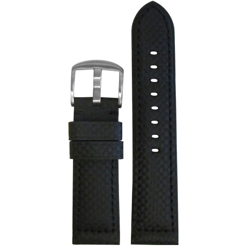 26mm Black Carbon Fiber Style Sport Watch Strap with Black Stitching | Panatime.com