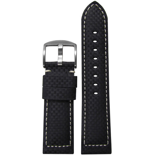 24mm (XL) Black Carbon Fiber Style Sport Watch Strap with White Stitching | Panatime.com