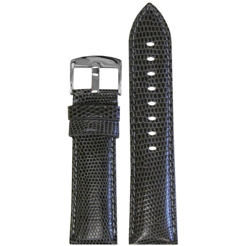 24mm Grey Semi-Gloss Genuine Lizard Watch Strap with Match Stitching | Panatime.com