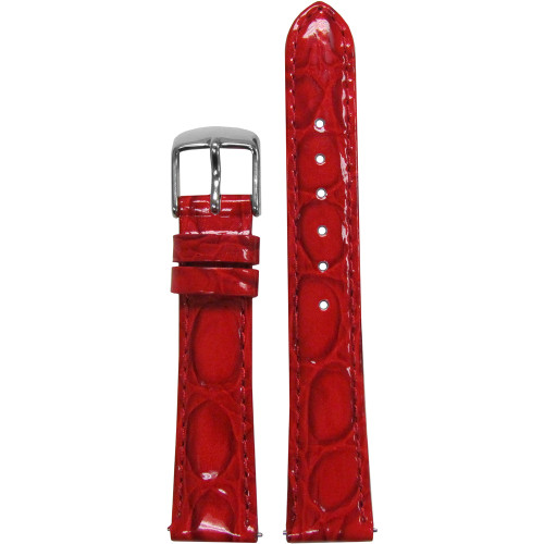 20mm Red Glossy Embossed Leather Gator Watch Strap with Match Stitching | Panatime.com