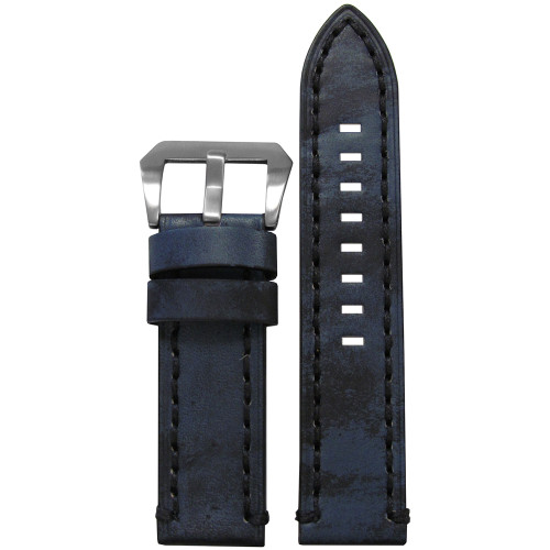 24mm Vintage Denim Leather, Flat - Black Stitching | Panatime.com