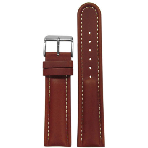 18mm Medium Brown Saddle Leather, Padded - White Stitching | Panatime.com