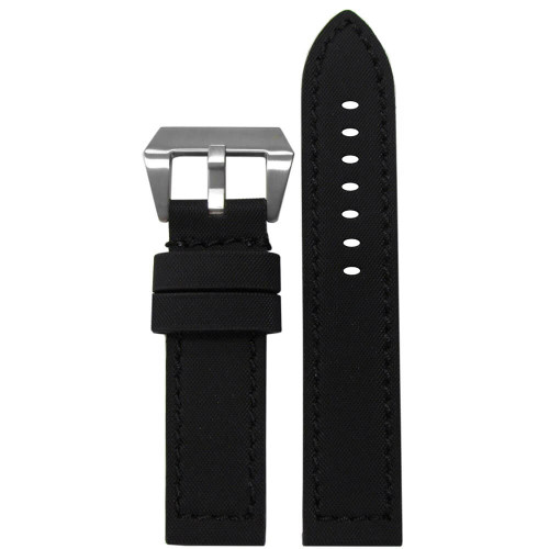 22mm Black "KVLR" Style Water Resistant Leather - Flat, Black Stitching | Panatime.com