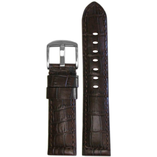 20mm Dark Brown Natural Classic Embossed Leather Gator Print - Padded, Match Stitching | Panatime.com