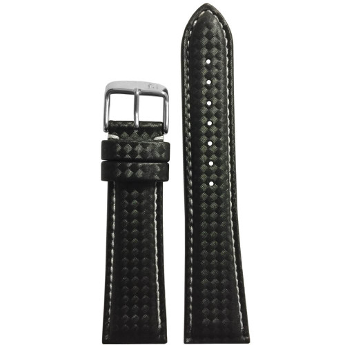 22mm PM Black Carbon Fiber Style Sport Watch Strap with Contrast Stitching | Panatime.com