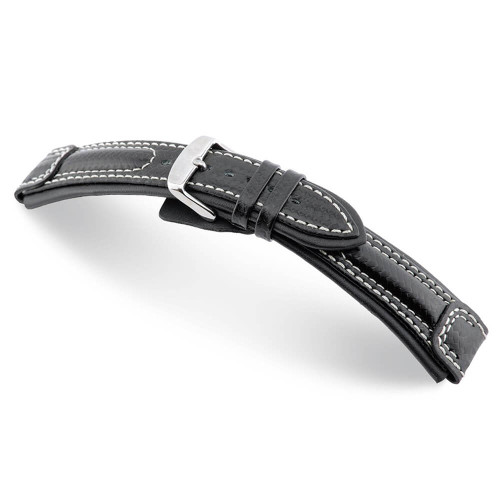 Black RIOS1931 Silverstone, Carbon Sport Watch Band with White Stitching | Panatime.com