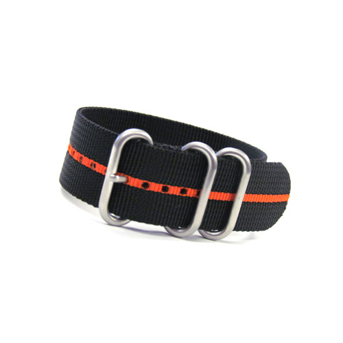 Black 3-Ring Ballistic Nylon Watch Strap with Orange Stripe | Panatime.com