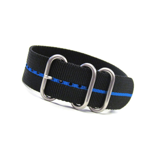 Black 3-Ring Ballistic Nylon Watch Strap with Blue Stripe | Panatime.com