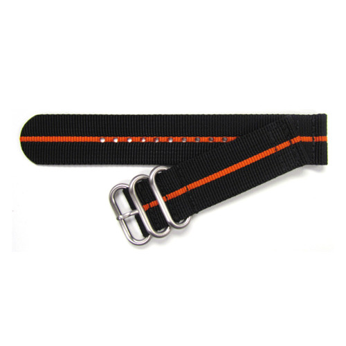 Black Two-Piece Ballistic Nylon Watch Strap with Single Orange Stripe | Panatime.com