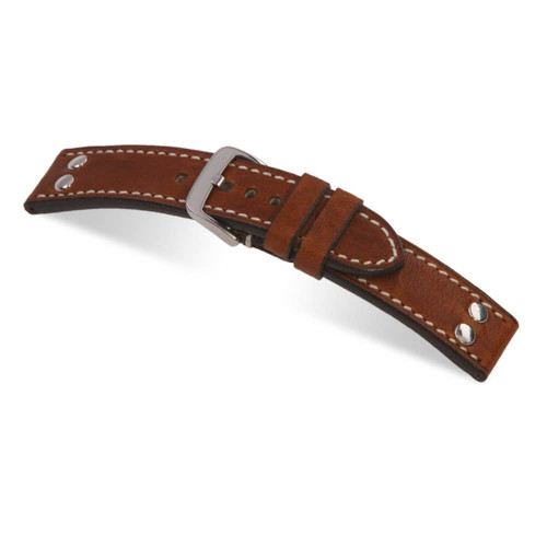 RIOS1931 Cognac Chesterfield, Genuine Vintage Leather Watch Strap with Rivets | Panatime.com