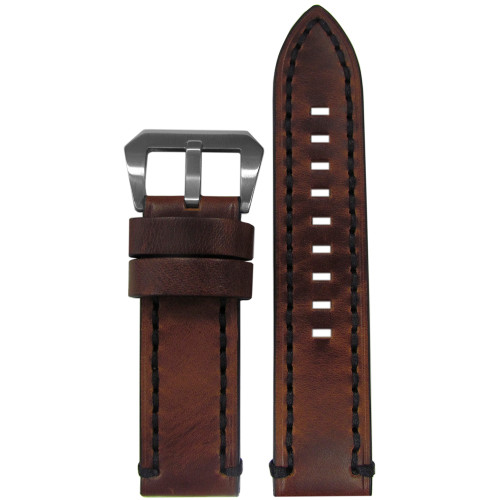 Vintage Tobacco Genuine Leather Watch Strap with Black Stitching | Panatime.com