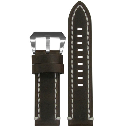 Dark Brown  Vintage Tobacco Genuine Leather Watch Strap with White Stitching | Panatime.com