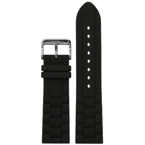 Black Silicone Replacement 22mm Watch Band Strap PVD Double Locking Buckle  #4012