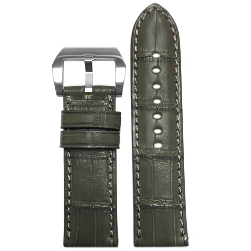 Stone Grey Padded Classic Alligator Full Cut Watch Strap with Match Stitching | Panatime.com