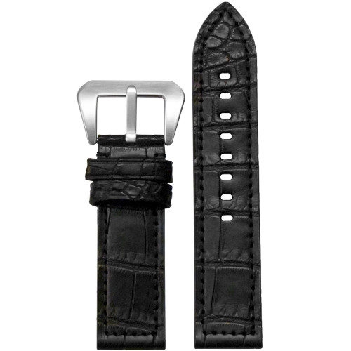 Black Matte Genuine American Alligator Skin - Flat, Match Stitching | Panatime.com