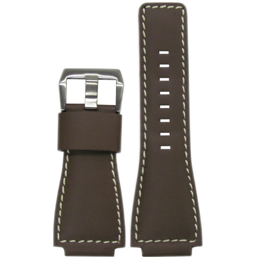 Smooth Brown Leather Watch Strap with White Stitching For Bell & Ross | Panatime.com