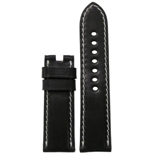 Black Shell Cordovan Leather Watch Strap with White Stitching for Panerai Deploy | Panatime.com