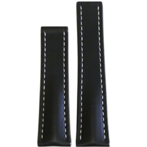 Black Genuine Soft Calf Leather Watch Strap with White Stitching for Breitling Deploy | Panatime.com