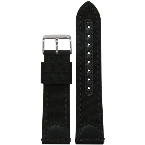 18mm Black Genuine Leather & Canvas Watch Strap (MS868) | Panatime.com
