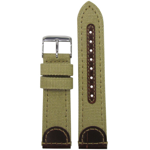 18mm Khaki Genuine Leather & Canvas Watch Strap (MS868) | Panatime.com