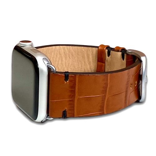 Cognac RIOS1931 Hollywood | Embossed Leather Watch Band with Black Minimal Stitching | For Apple Watches