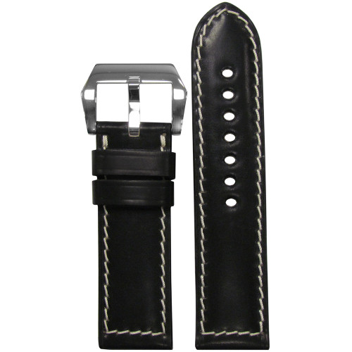 Shell Cordovan Leather Watch Band | Black | White Stitch | Panatime.com