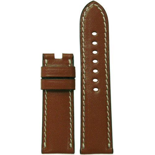 Saddle Leather Watch Band | Cognac | White Stitch | For Panerai Deploy | Panatime.com