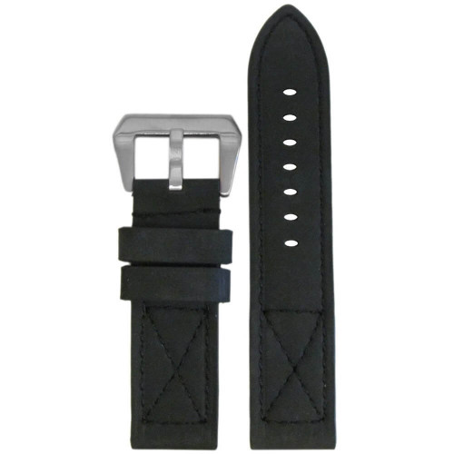 Vintage Leather "Loco" Horse Watch Strap | Charcoal | Black "X" Stitch | MB-1 | Flat | Panatime.com