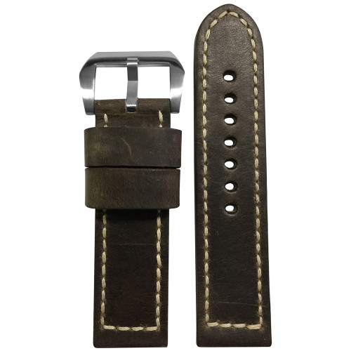 Distressed Vintage Leather Watch Band | Deep Brown | White Box Stitch | Panatime.com