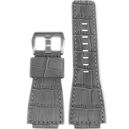 Embossed Leather "Gator" Watch Band | Grey | Match Stitching | For Bell & Ross | Panatime.com