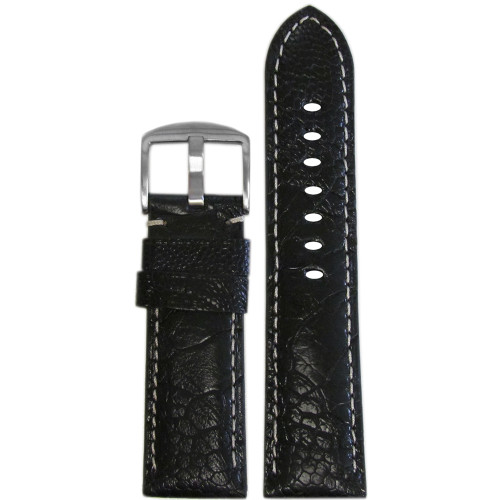 Classic Ostrich Leg Watch Band | Black Semi-Gloss | White Stitch | Panatime.com