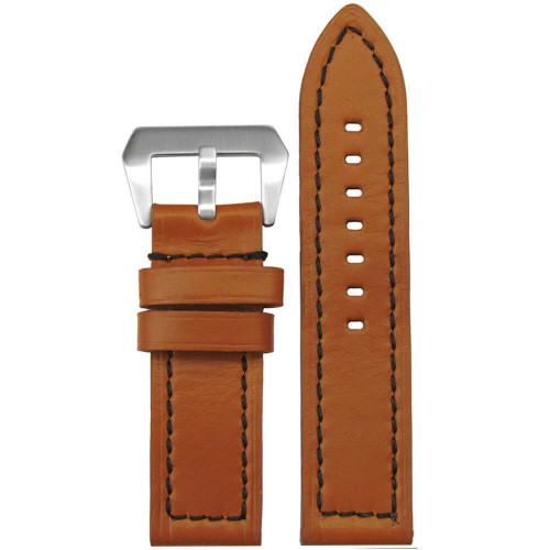 Vintage Wax Leather Watch Band | Caramel | Flat | Black Stitch | Panatime.com