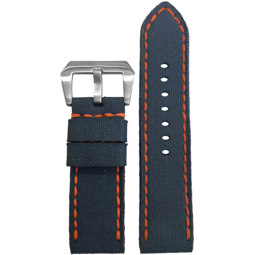 Gunny Navy Canvas Watch Strap with Orange Stitching for Panerai | Panatime.com