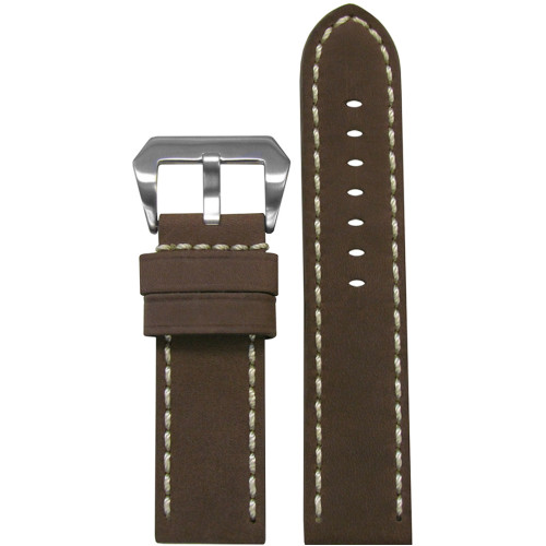 22mm Brown Mustang 2 Genuine Leather Watch Strap with White Hand Stitching  | Panatime.com