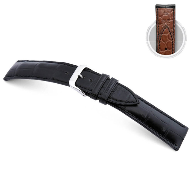 Black RIOS1931 Monarch - Genuine Alligator Watch Strap with Alligator Lining | Panatime.com