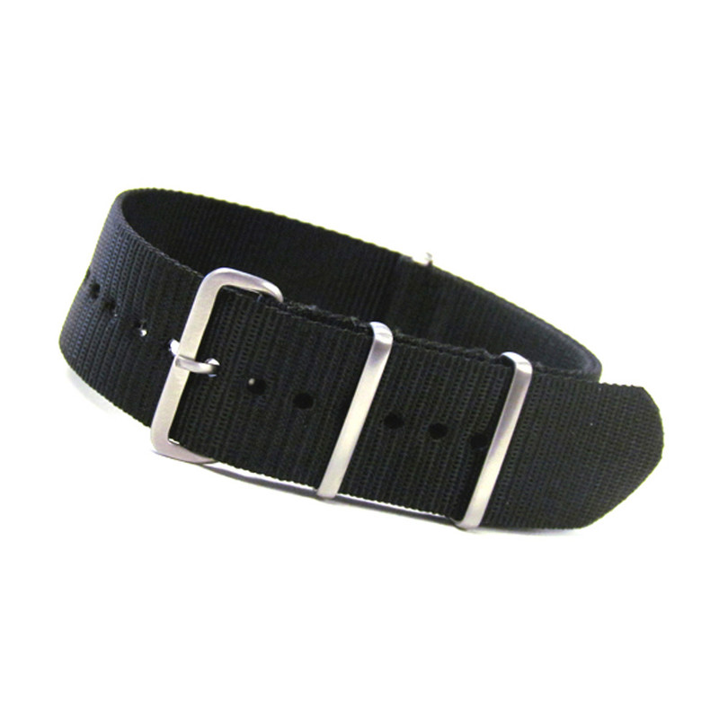 Black 4-Square Ring Ballistic Nylon One-Piece Watch Strap (Solid) | Panatime.com