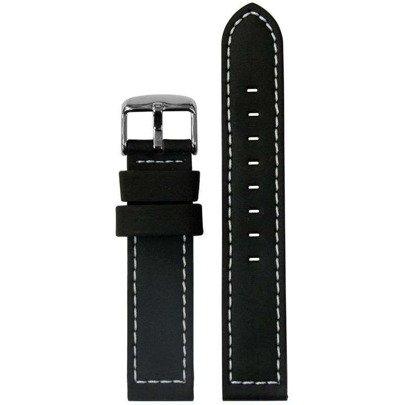 Black Silicone Over Leather Watch Strap with Lorica Lining (MS740) | Panatime.com