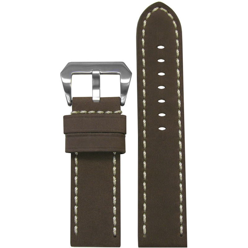 Brown Mustang 2 Genuine Leather Watch Strap with White Hand Stitching  | Panatime.com